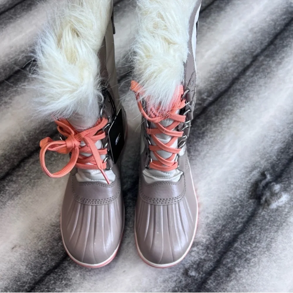 Sorel Tofino II Fawn Omega Taupe Lace Up Kids Tall Fur Lined Boots